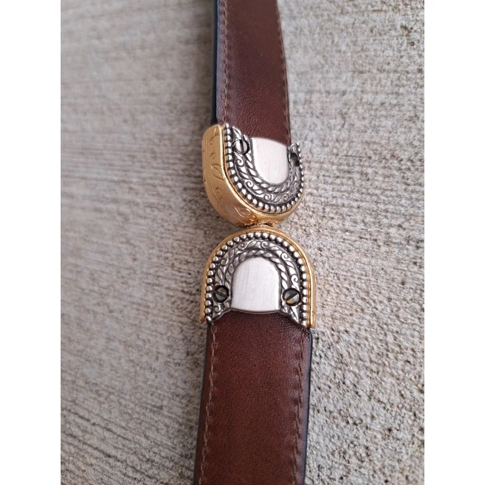 Brighton Women's Reversible Leather Black/Brown Belt Silver/Gold Tone Buckle M-L